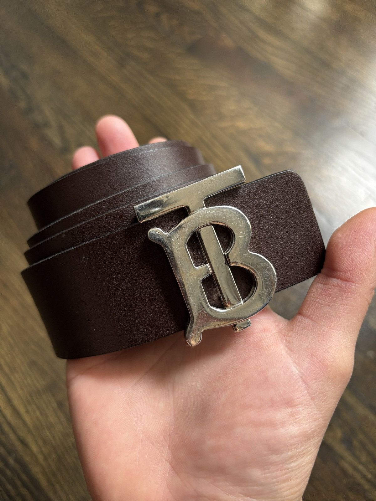 Pre-owned Burberry Brown Tb Reversible Belt