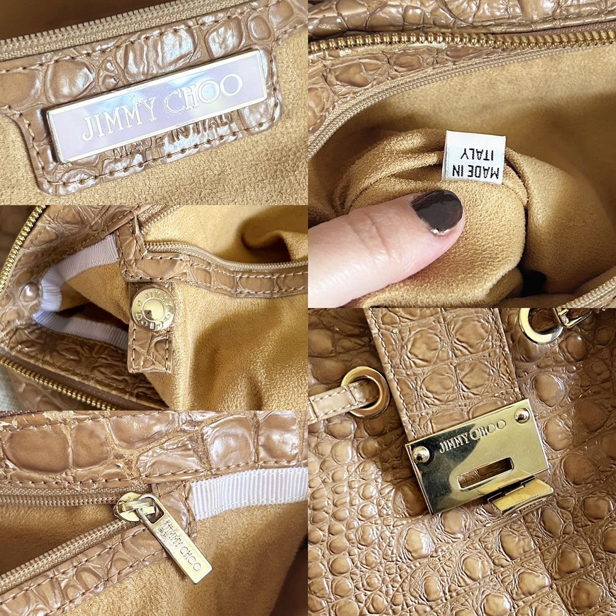 Jimmy Choo Authentic JIMMY CHOO Tan Croc Embossed Leather Rhea Tote Bag Size ONE SIZE - 11 Thumbnail