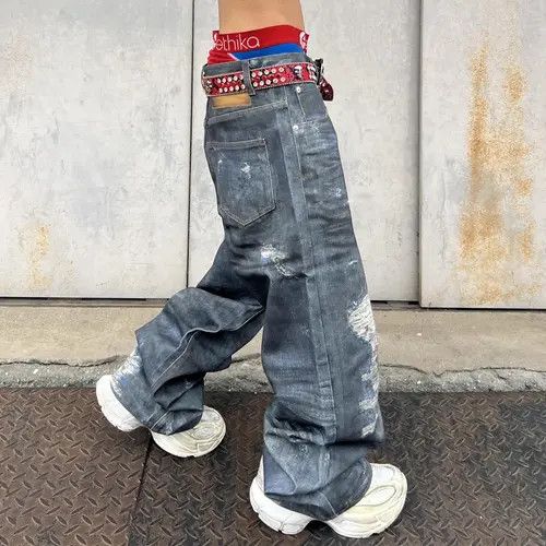 VIBE Distressed Dirty Blue Ripped Jeans Size US 32 / EU 48 - 2 Thumbnail