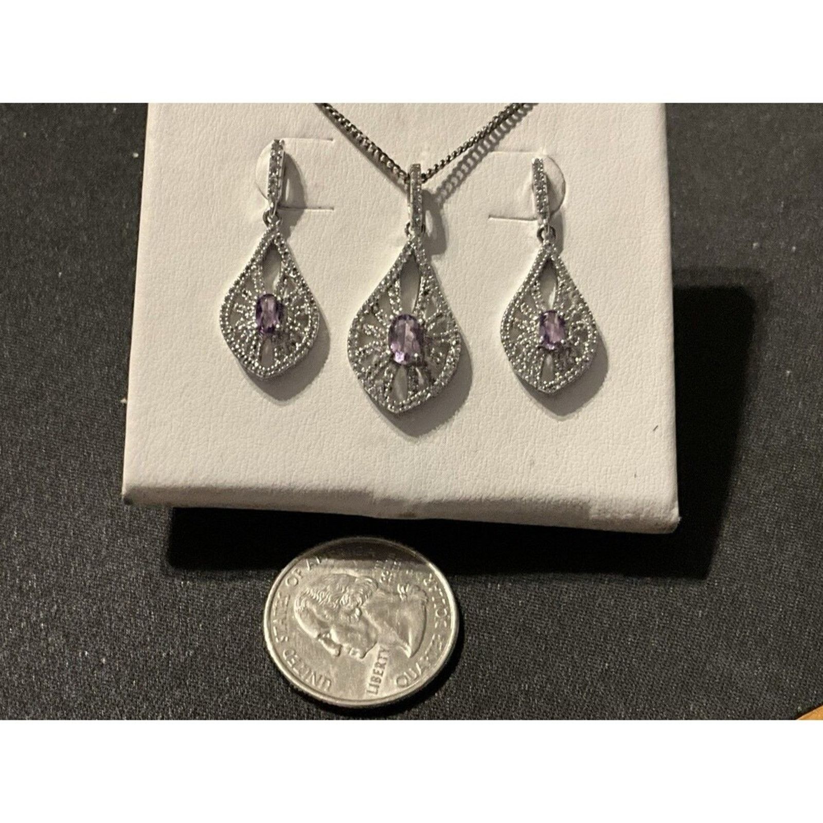 Other 925 Teardrop AM Diamond Necklace & Post Earrings 16in Chain Size ONE SIZE - 5 Thumbnail