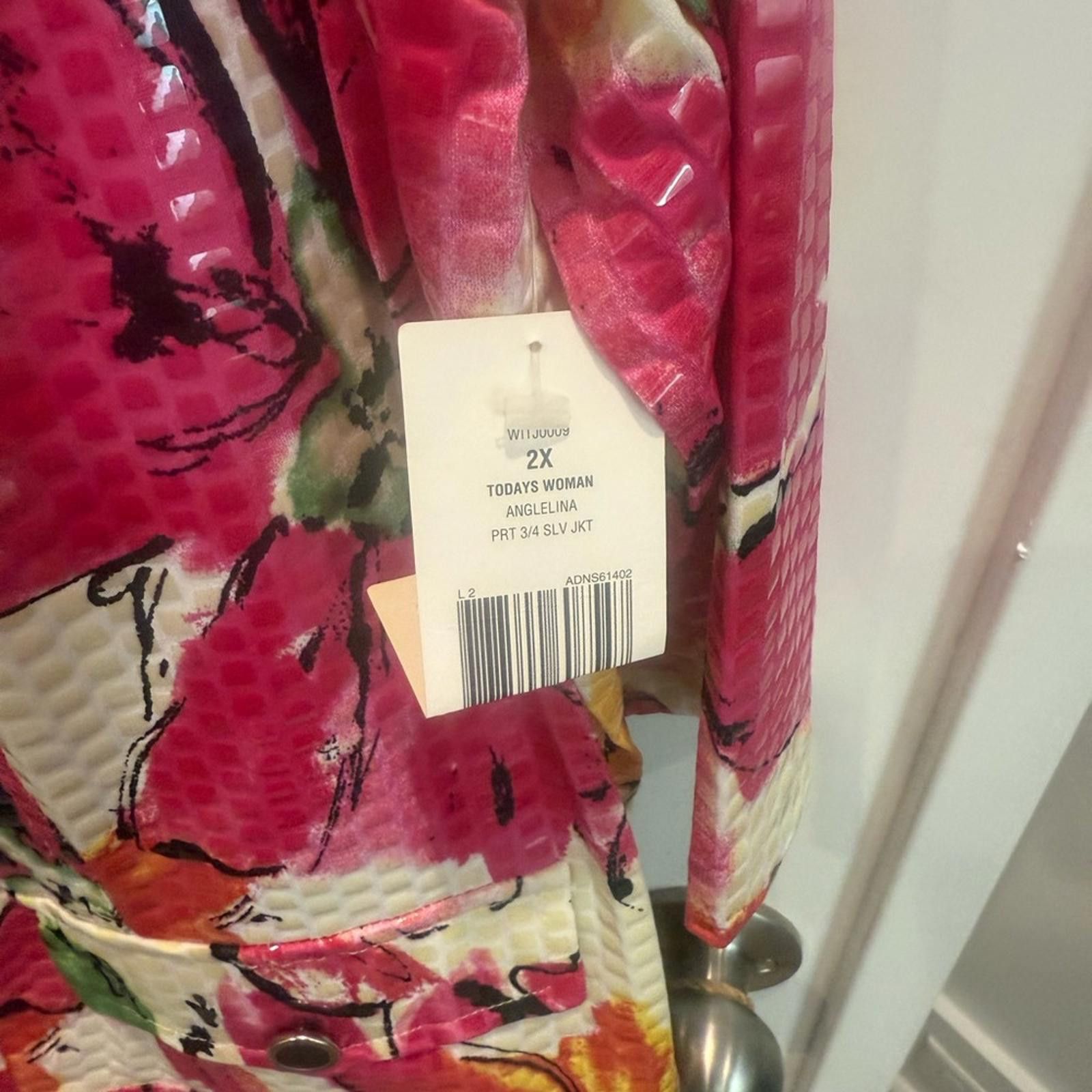 Designer Kim Rogers Multicolor Floral Jacket and Red Dress Ensemble Size XXL / US 16-18 / IT 52-54 - 3 Thumbnail
