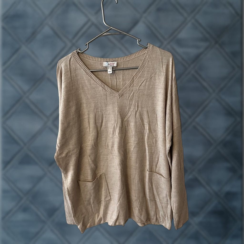 Denim & Co. Denim & Co. Pullover Sweater Size L Beige Pockets Casual Top Modern Womens Size L / US 10 / IT 46 - 1 Thumbnail