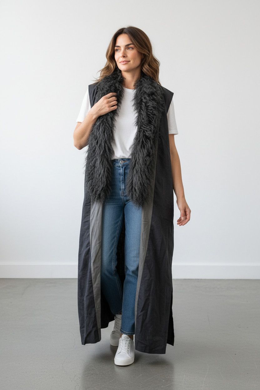 Custom-made Long sweater with real mongolian Fur