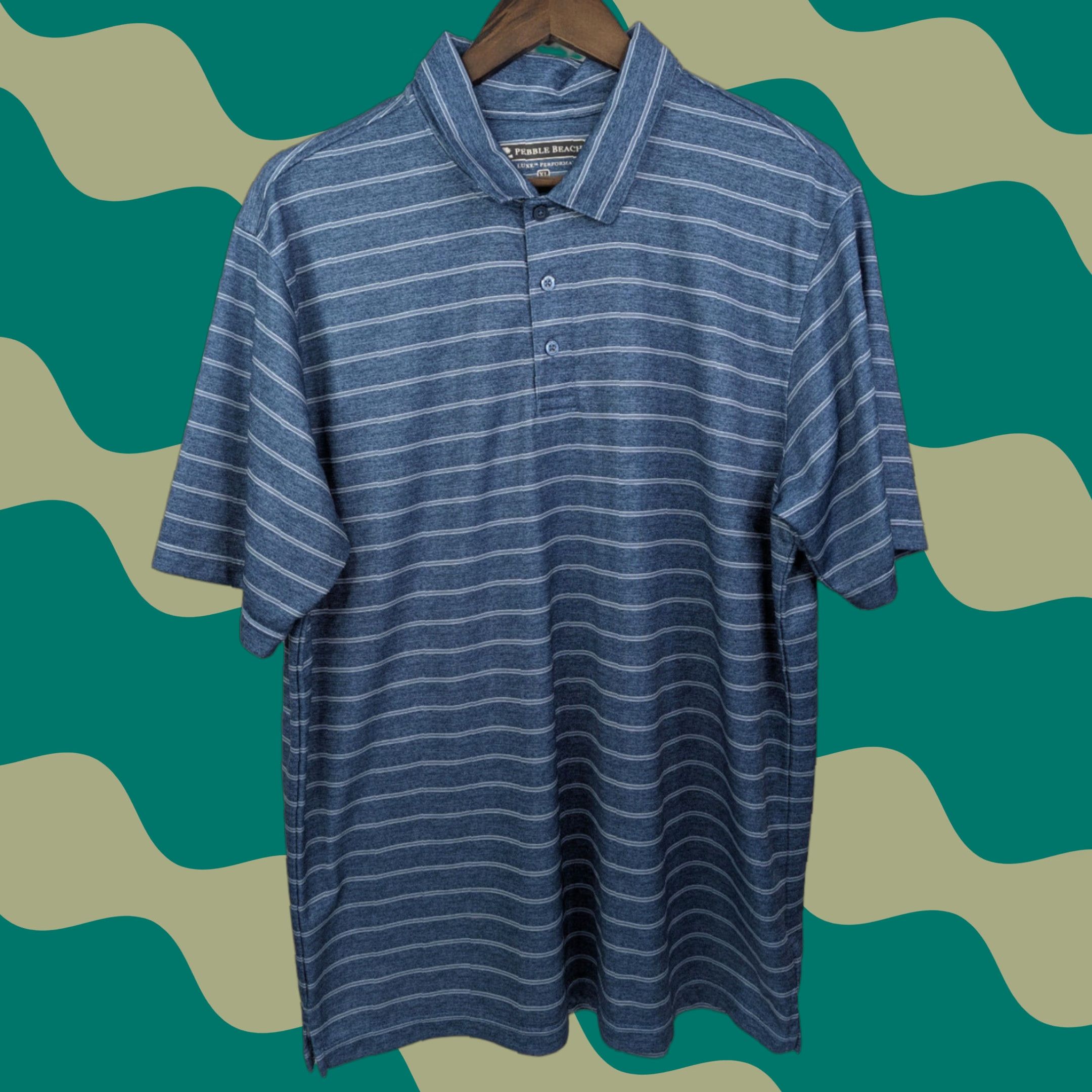 Vintage Pebble Beach Polo Shirt Short Sleeve Men’s XL Blue Striped Performance Golf Dry Luxe Size US XL / EU 56 / 4 - 1 Thumbnail