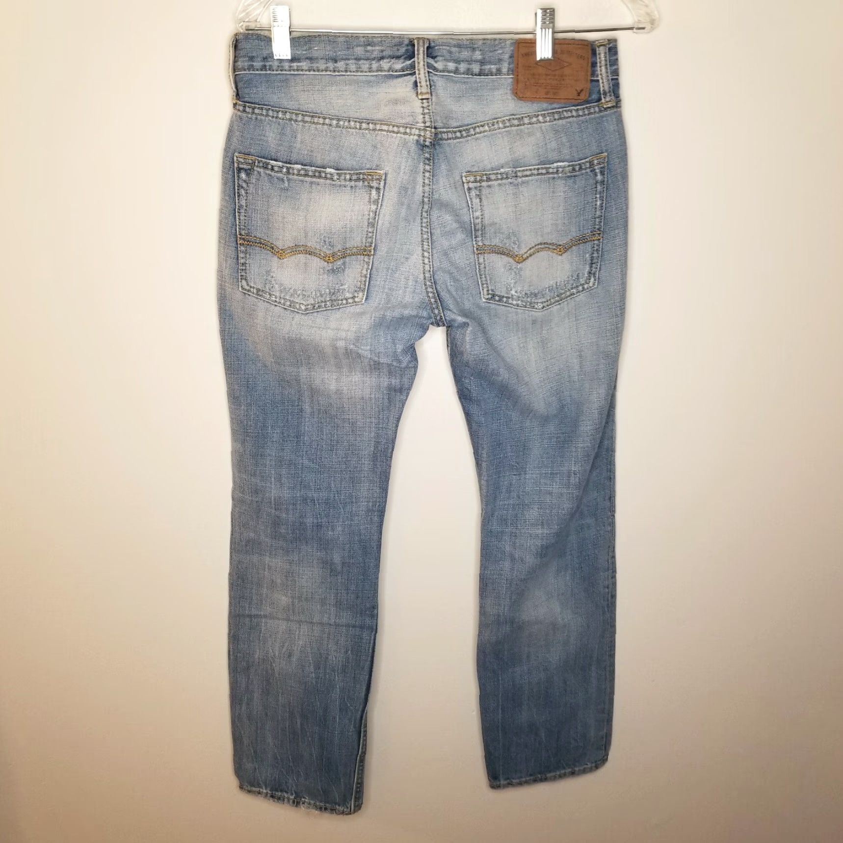 American Eagle Outfitters American Eagle Jeans Mens Slim Straight 29x30 Blue Distressed Ripped Regular Inseam 30 Size US 29 - 5 Thumbnail