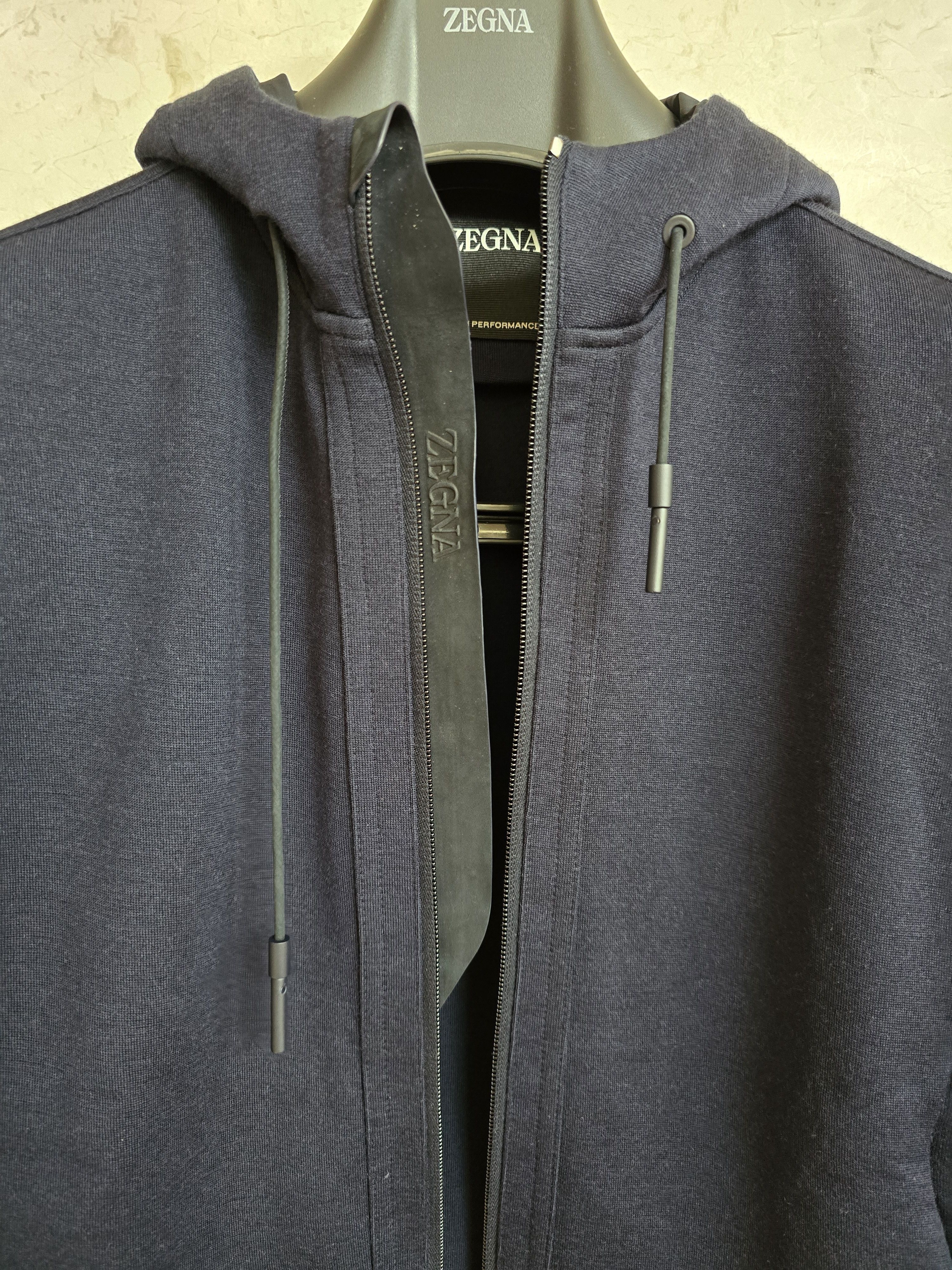 Ermenegildo Zegna ZEGNA Navy Blue High Performance™ Wool Blend Hoodie Size US S / EU 44-46 / 1 - 4 Thumbnail