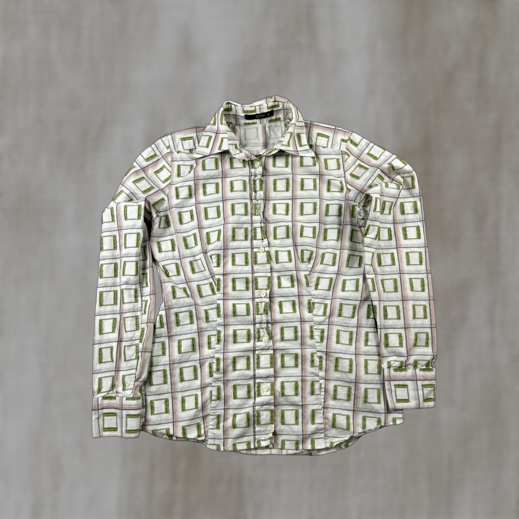 Etro ETRO Shirt Womens 42 White Green Geometric Slim Fit Long Sleeve Made In Italy Size M / US 6-8 / IT 42-44 - 1 Thumbnail