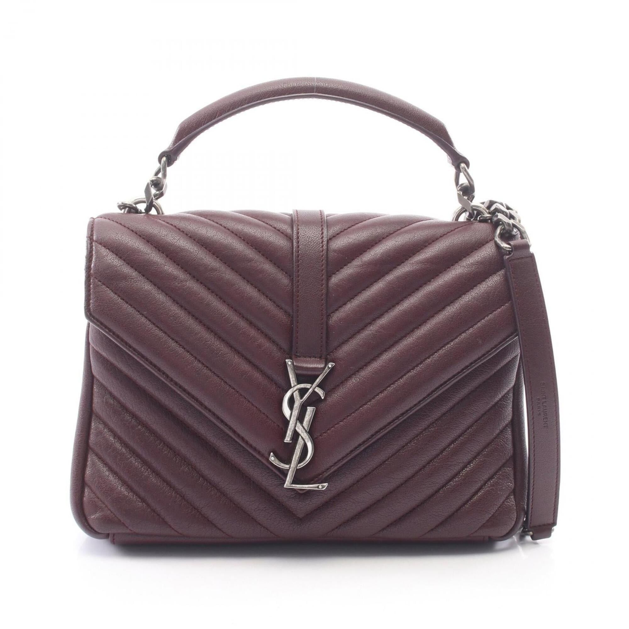 Saint Laurent Paris Yves Saint Laurent Paris College 2-Way Handbag, Leather, Women's, Bordeaux (428056) Size ONE SIZE - 1 Thumbnail