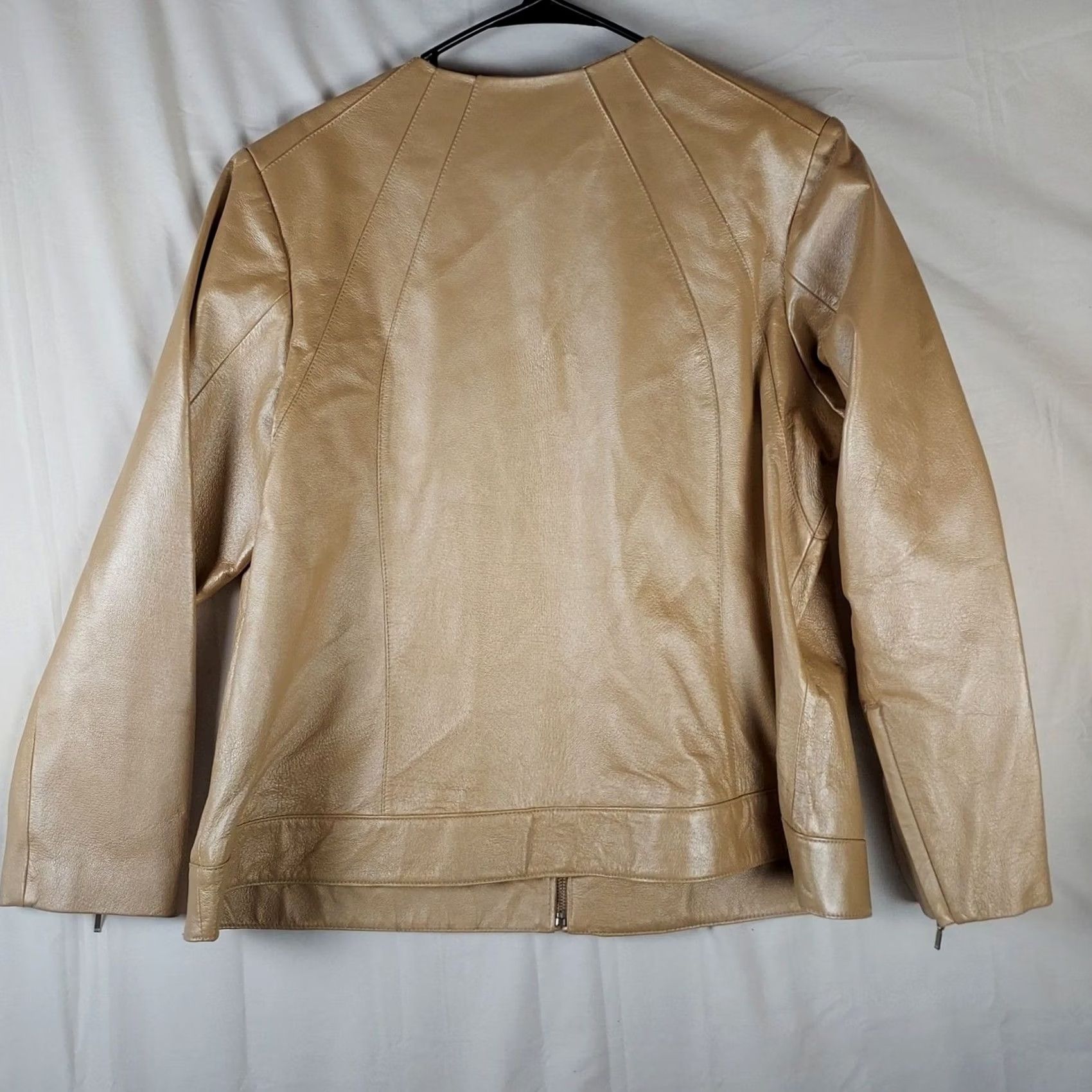 Vintage Dialogue Womens Leather Jacket 1X Beige Zip Up Coat Jacket Long Sleeve Mid-Length Casual Fall Winter Spring Men? Womens Size XL / US 12-14 / IT 48-50 - 2 Thumbnail