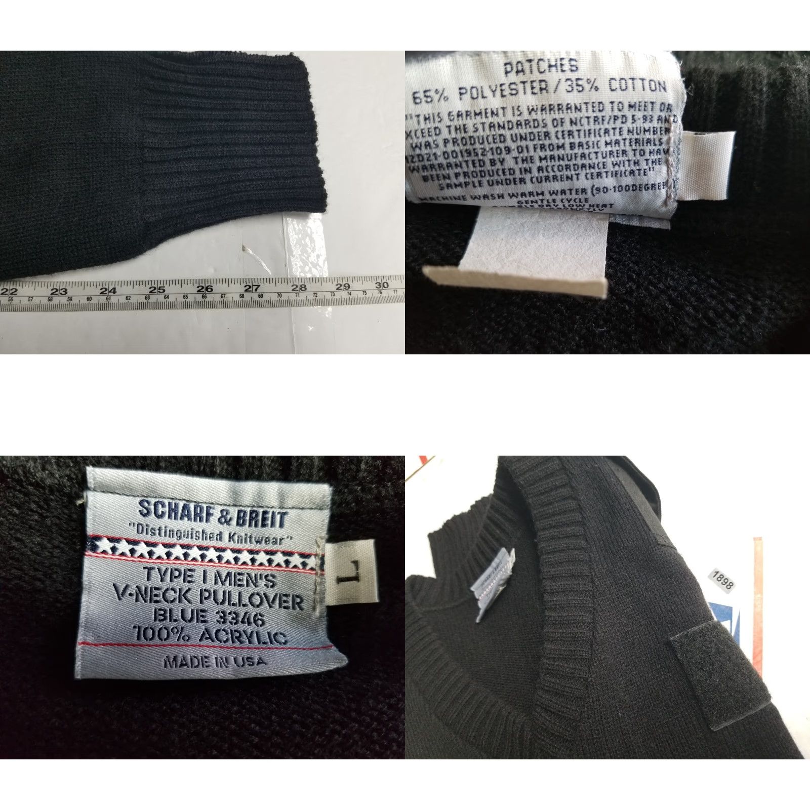 Vintage VINTAGE Sharf and Breit Pullover Sweater V-Neck Long Sleeve Black Knit Military 90s City Army Marine Patriotic Mens L Size US L / EU 52-54 / 3 - 8 Thumbnail