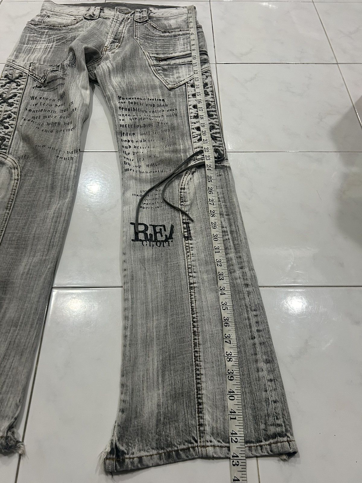 If Six Was Nine Vintage Japanese Mudwash Trashed Printed Faded Flared Jeans Size US 33 - 20 Thumbnail