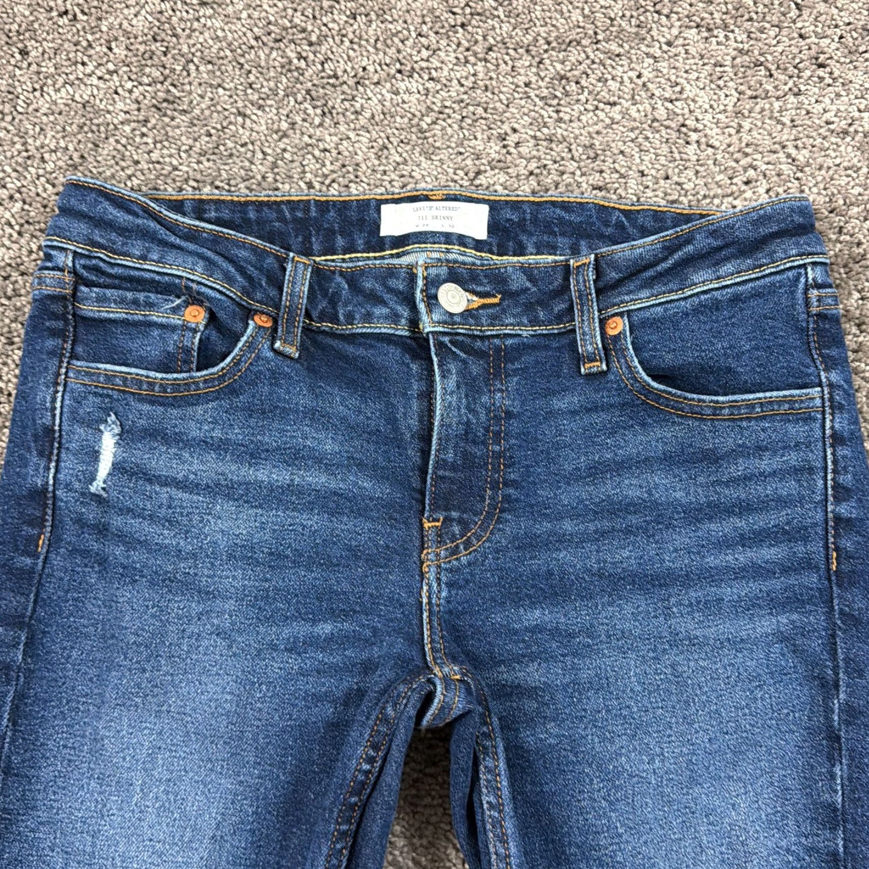 Levi's Levis Jeans Women 29 Dark Wash 711 Distressed Stretch Denim 28x29 Size 29" - 2 Thumbnail
