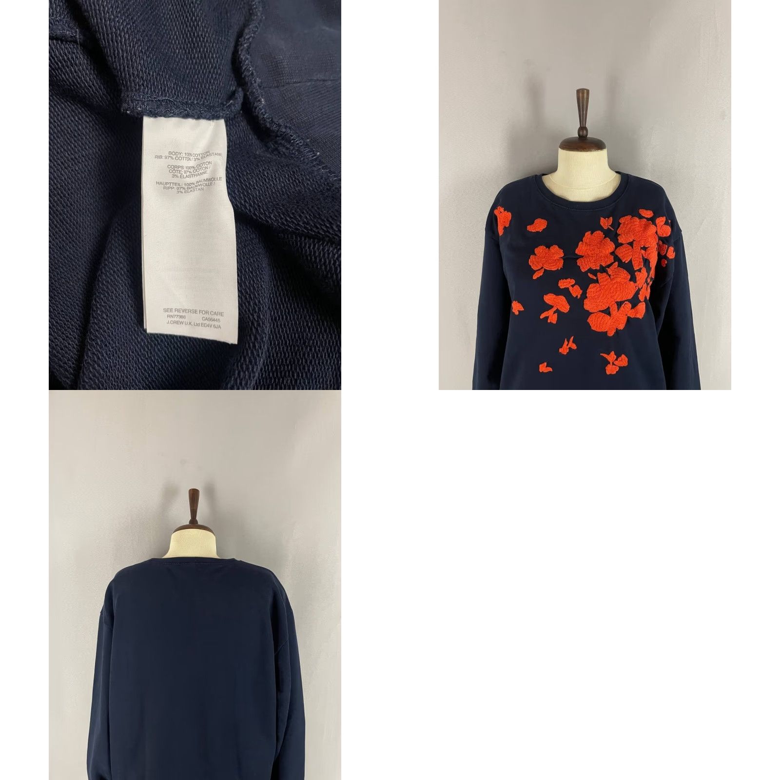 J.Crew J.Crew Sweatshirt Woman L Navy Blue Floral Embroidered Fleece Crew Neck Pullover Size L / US 10 / IT 46 - 8 Thumbnail