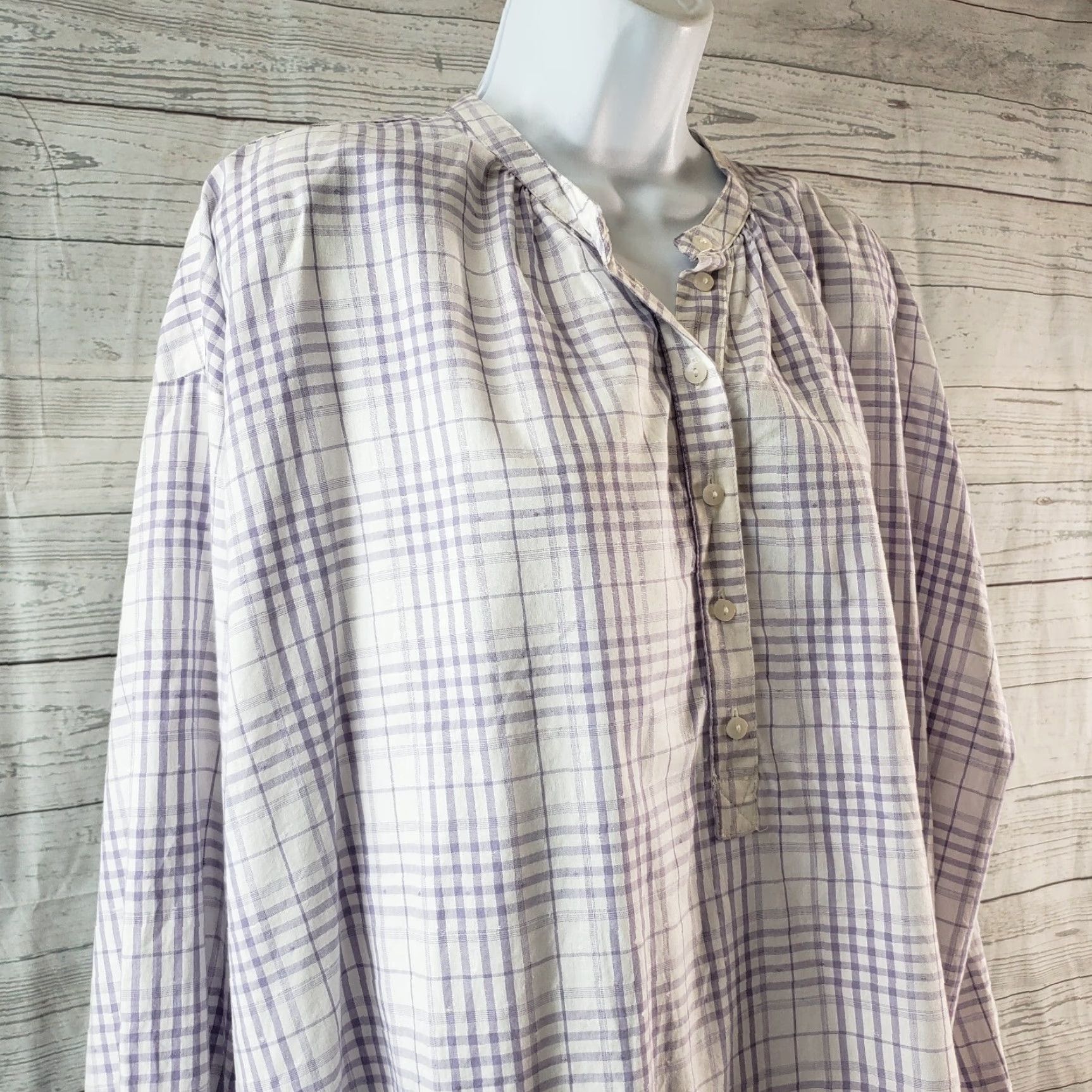 Vintage Universal Thread Top Womens Sz Large Purple White Plaid Long Sleeve Cotton Blend Size L / US 10 / IT 46 - 2 Thumbnail