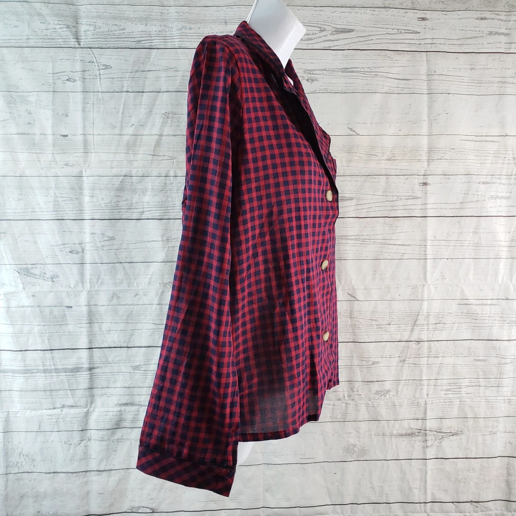 Madewell Madewell Womens Pajama Top In Gingham Check Long Sleeve Sz M Red Size M / US 6-8 / IT 42-44 - 3 Thumbnail