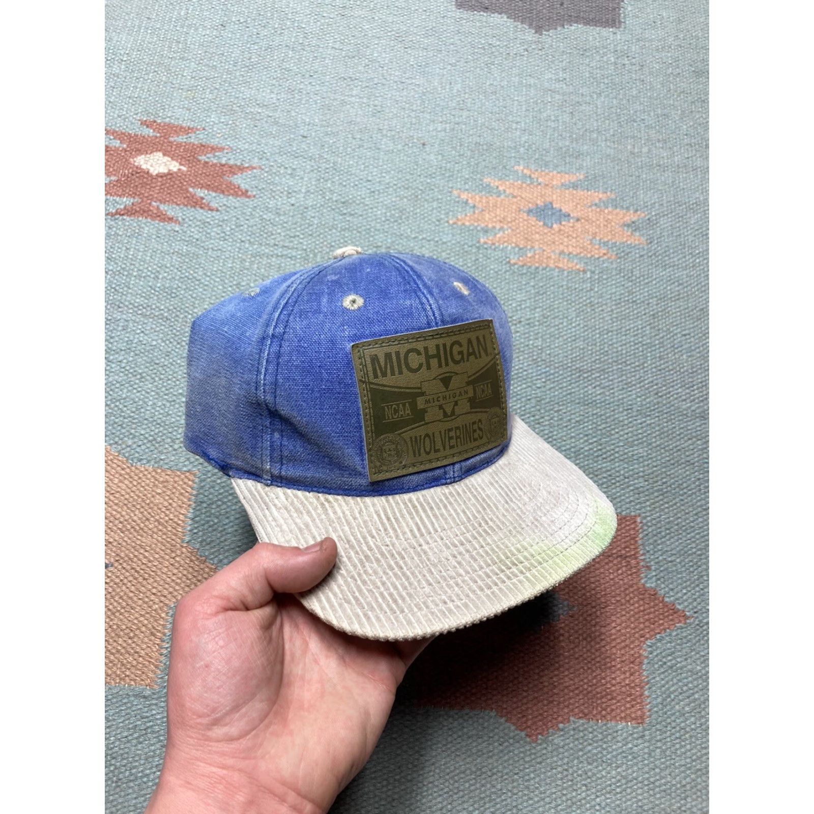 NCAA VINTAGE University of Michigan Wolverines strapback hat cap corduroy bill 90s Men Adjustable Blue Snapback Wolverines Cap Size ONE SIZE - 2 Thumbnail
