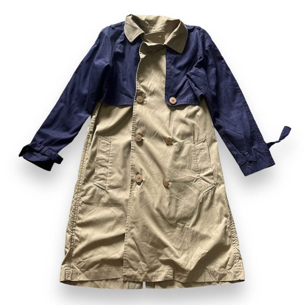 image of If Six Was Nine Cream Navy Long Coat My Panda Japan Designer in Navy Cream, Women's (Size XS)