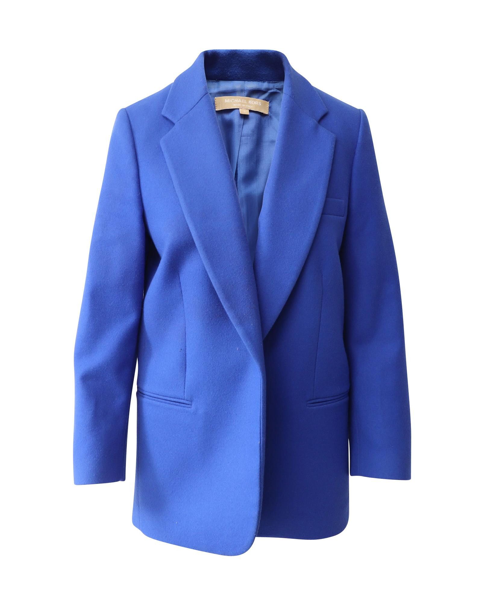 image of Michael Kors Blue Wool Single Button Blazer With Peaked Lapels And Padded Shoulders, Women's (Size 