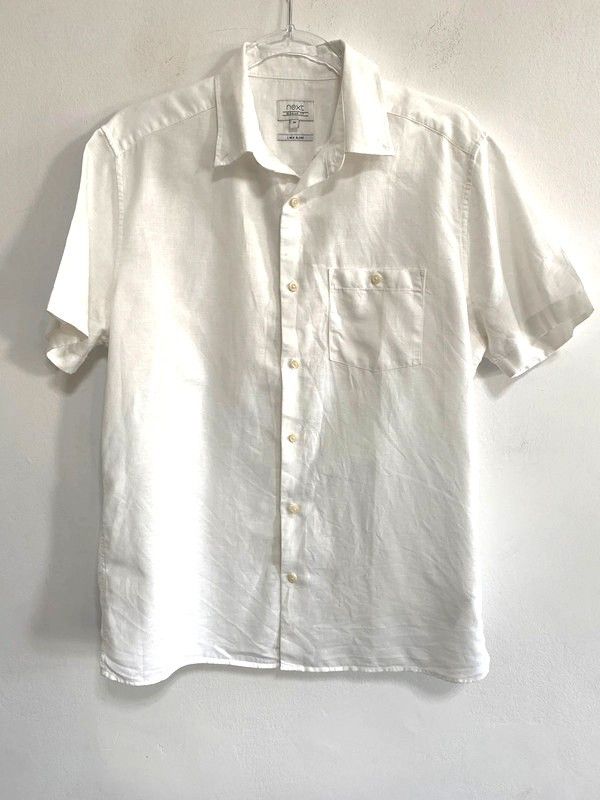 NEXT 56% linen 44% cotton shirt white shorts sleeve luxury Size US M / EU 48-50 / 2 - 1 Thumbnail