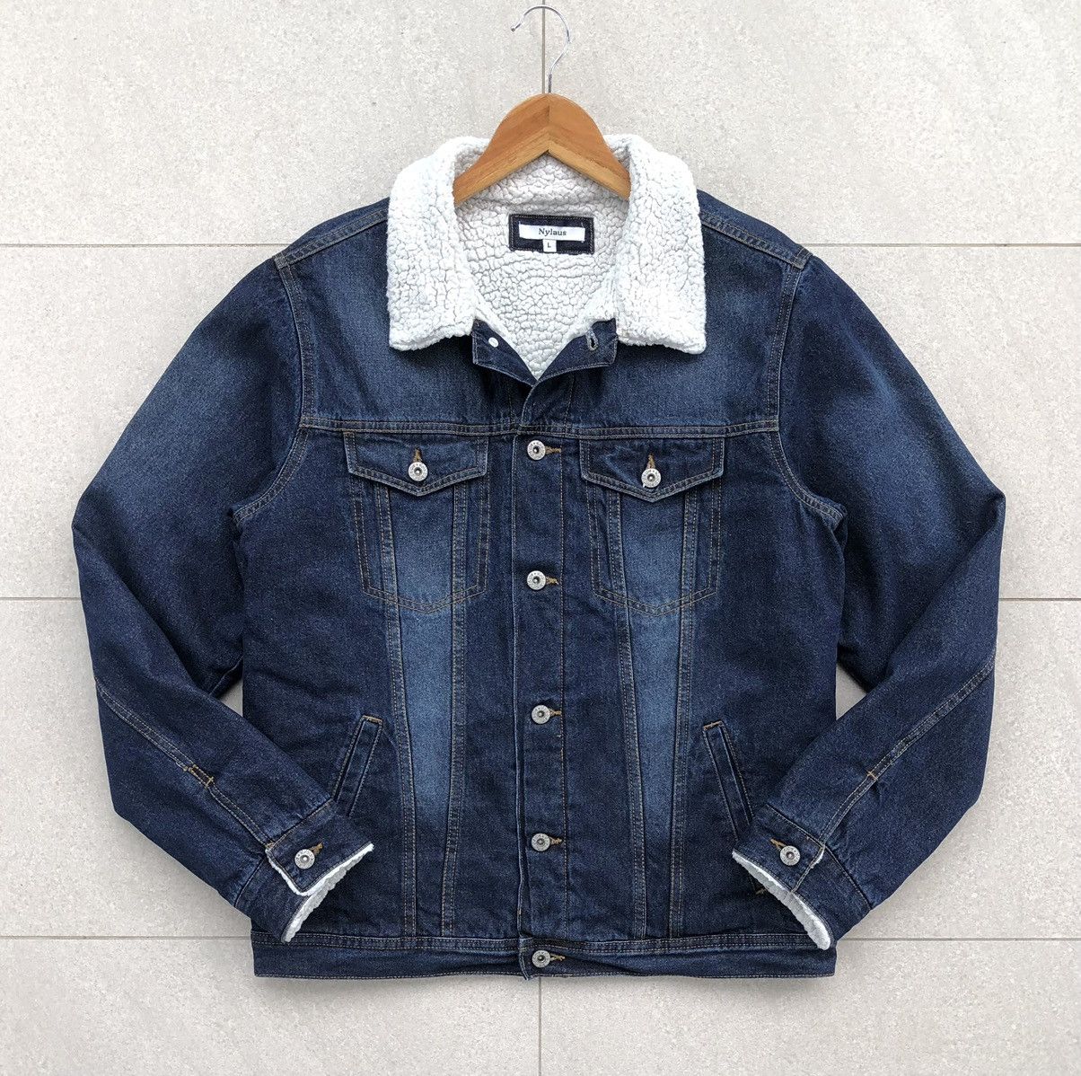 Japanese Brand Nylous Denim Sherpa Trucker Jacket Size US L / EU 52-54 / 3 - 15 Thumbnail