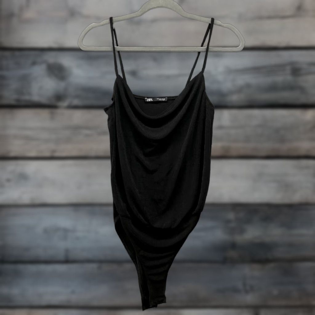 Zara Zara Bodysuit Womens S Black Stretchy Draped Cami Size S / US 4 / IT 40 - 1 Thumbnail