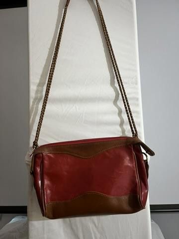 Designer Stylish Red and Brown Leather Handbag Size ONE SIZE - 2 Thumbnail