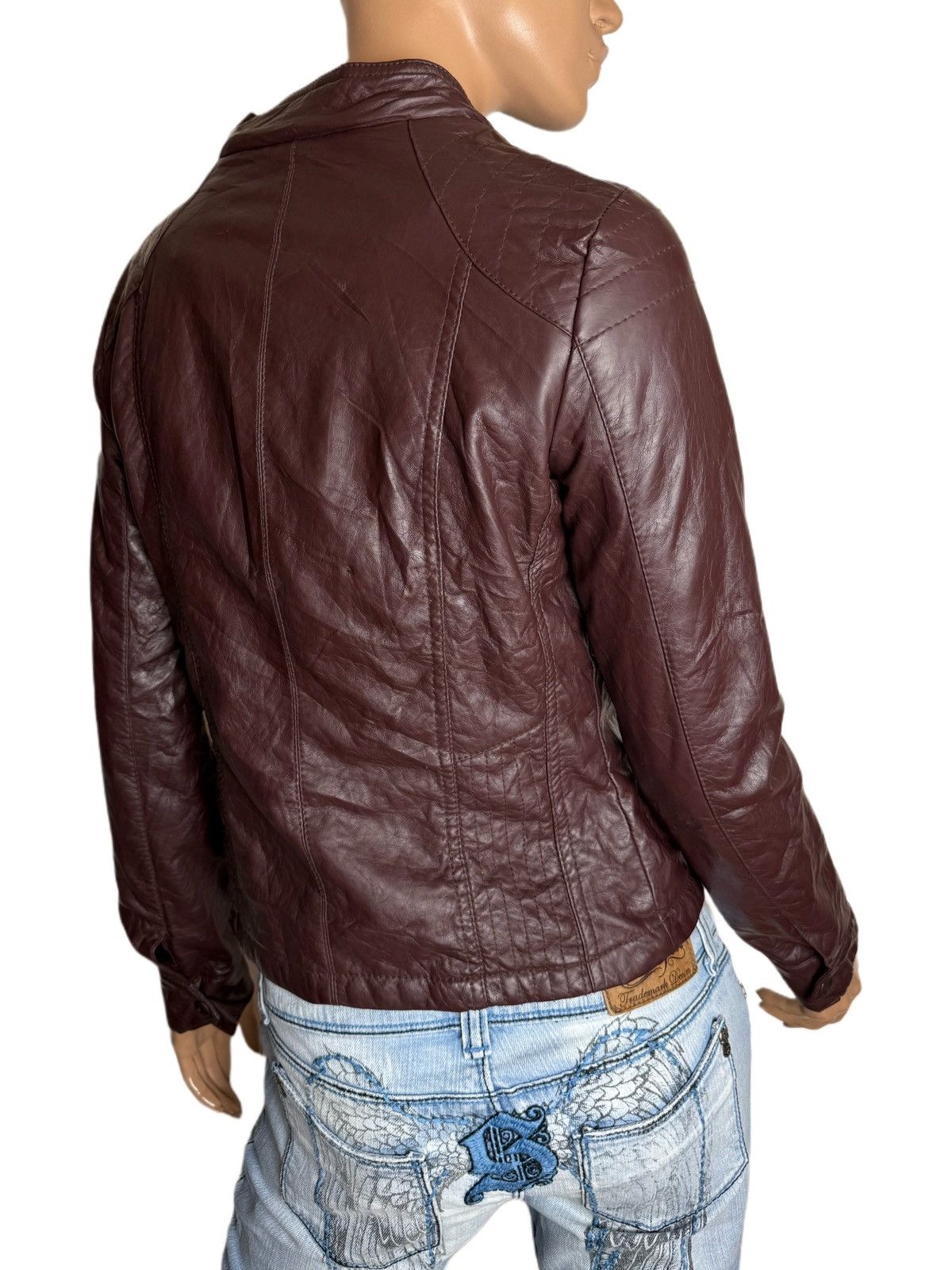 Y2K Faux Leather Jacket Vintage 2000s Biker Moto Style