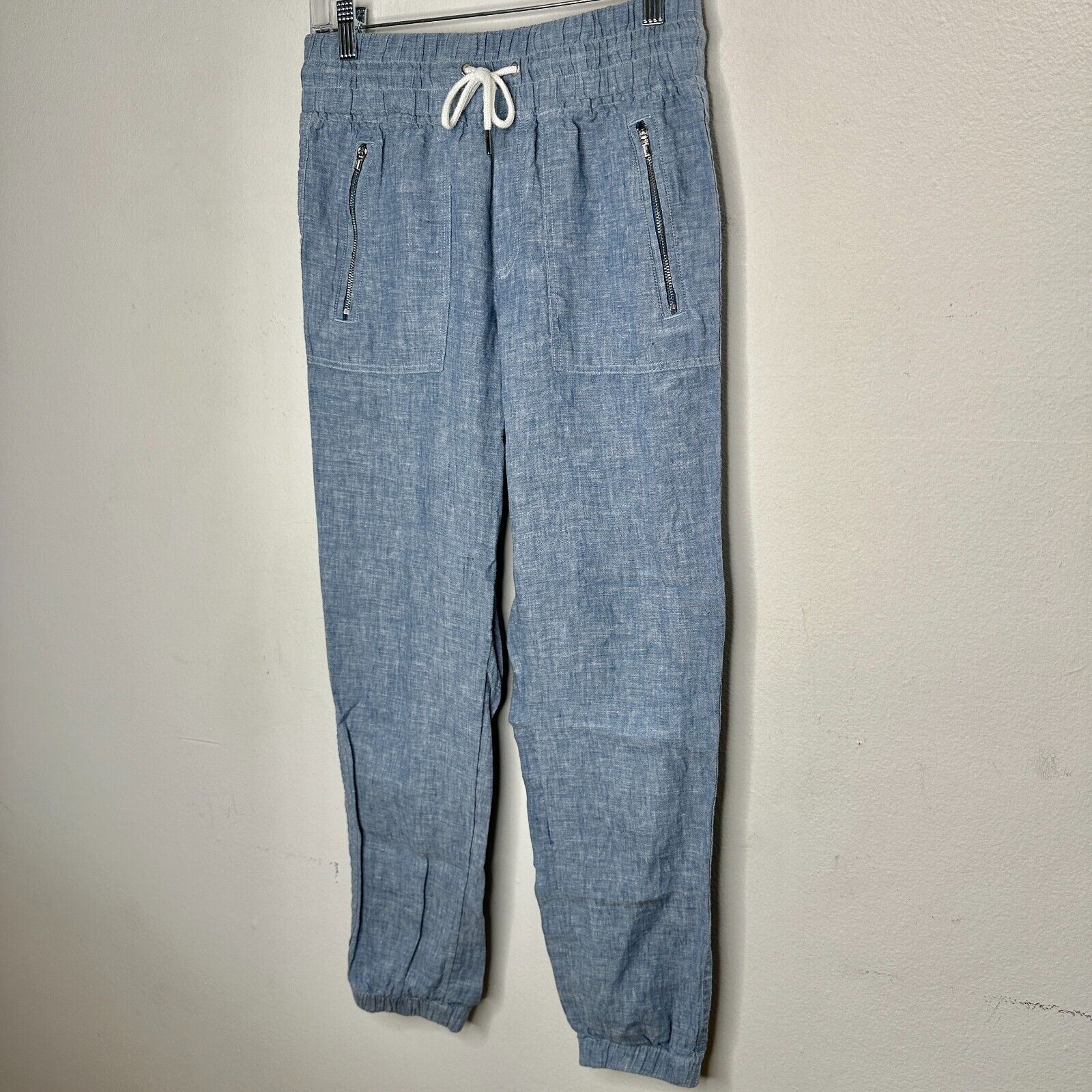 Athleta Athleta Chambray Cabo Linen Jogger Tie Waist Front Zip 4 Size 27" / US 4 / IT 40 - 2 Thumbnail
