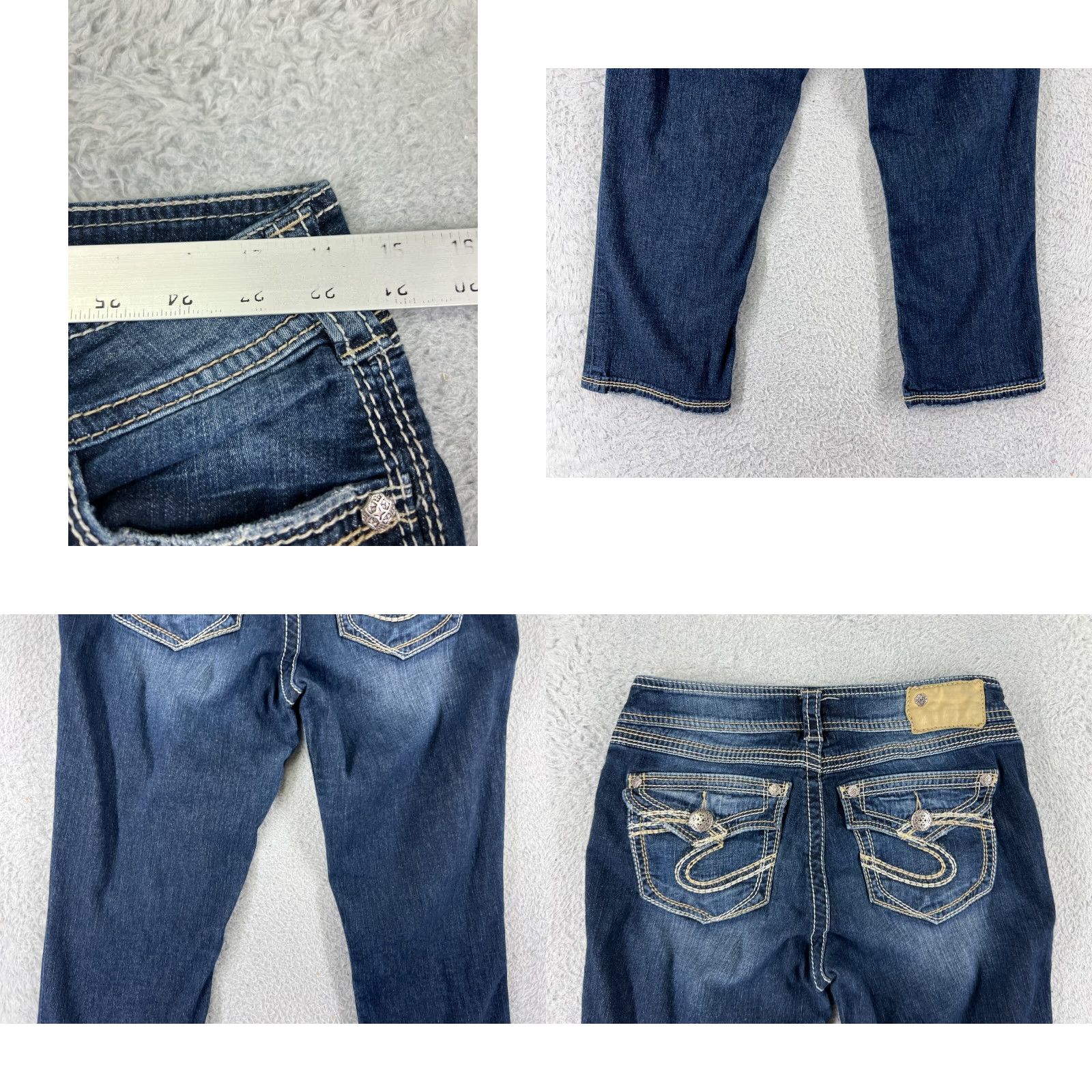 Silver Jeans Co. Silver Jeans Suki Capri Jeans Womens 26 Blue Denim Cotton Blend Embellished Embroidered Logo 5-Pocket Regular Stretch Size 26" / US 2 / IT 38 - 9 Thumbnail
