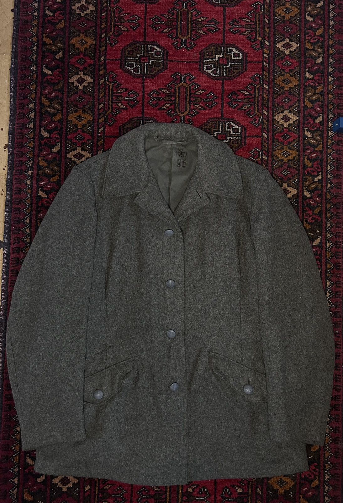 Vintage Swedish 1957 Military Wool Coat Size US L / EU 52-54 / 3 - 1 Thumbnail