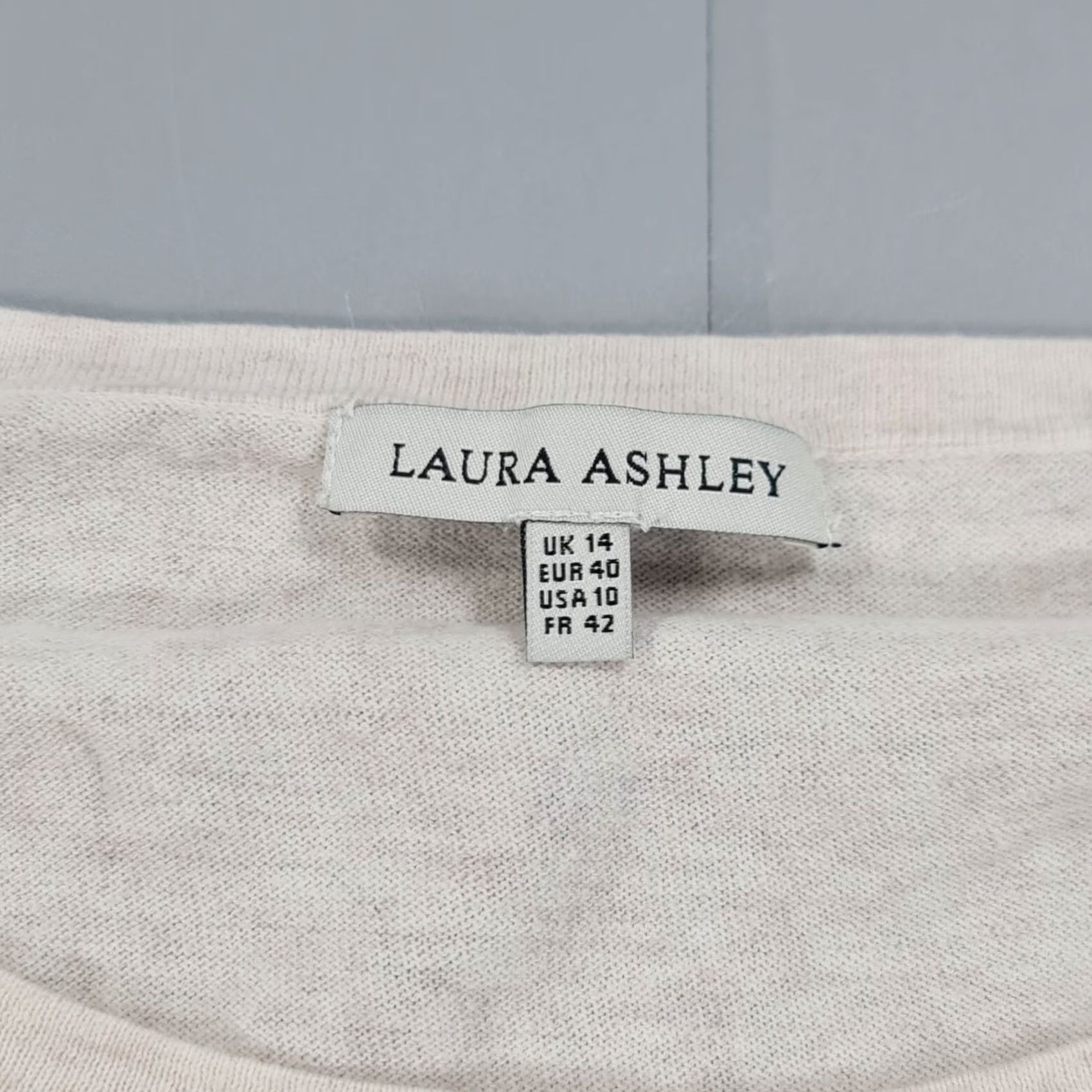 Laura Ashley Laura Ashley Jumper Womens 14 UK Beige Cotton Knit Lace Front Soft Top Size XL / US 12-14 / IT 48-50 - 3 Thumbnail