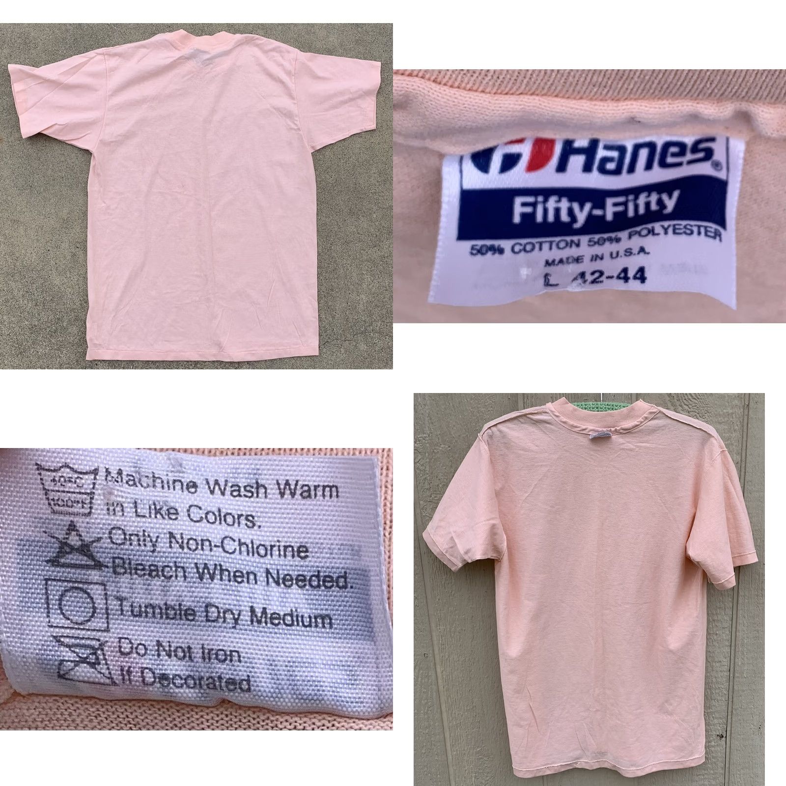 Hanes VINTAGE Hanes Fifty Fifty T-Shirt Men Regular L Pastel Solid 1980s USA Single Stitch Size US L / EU 52-54 / 3 - 9 Thumbnail