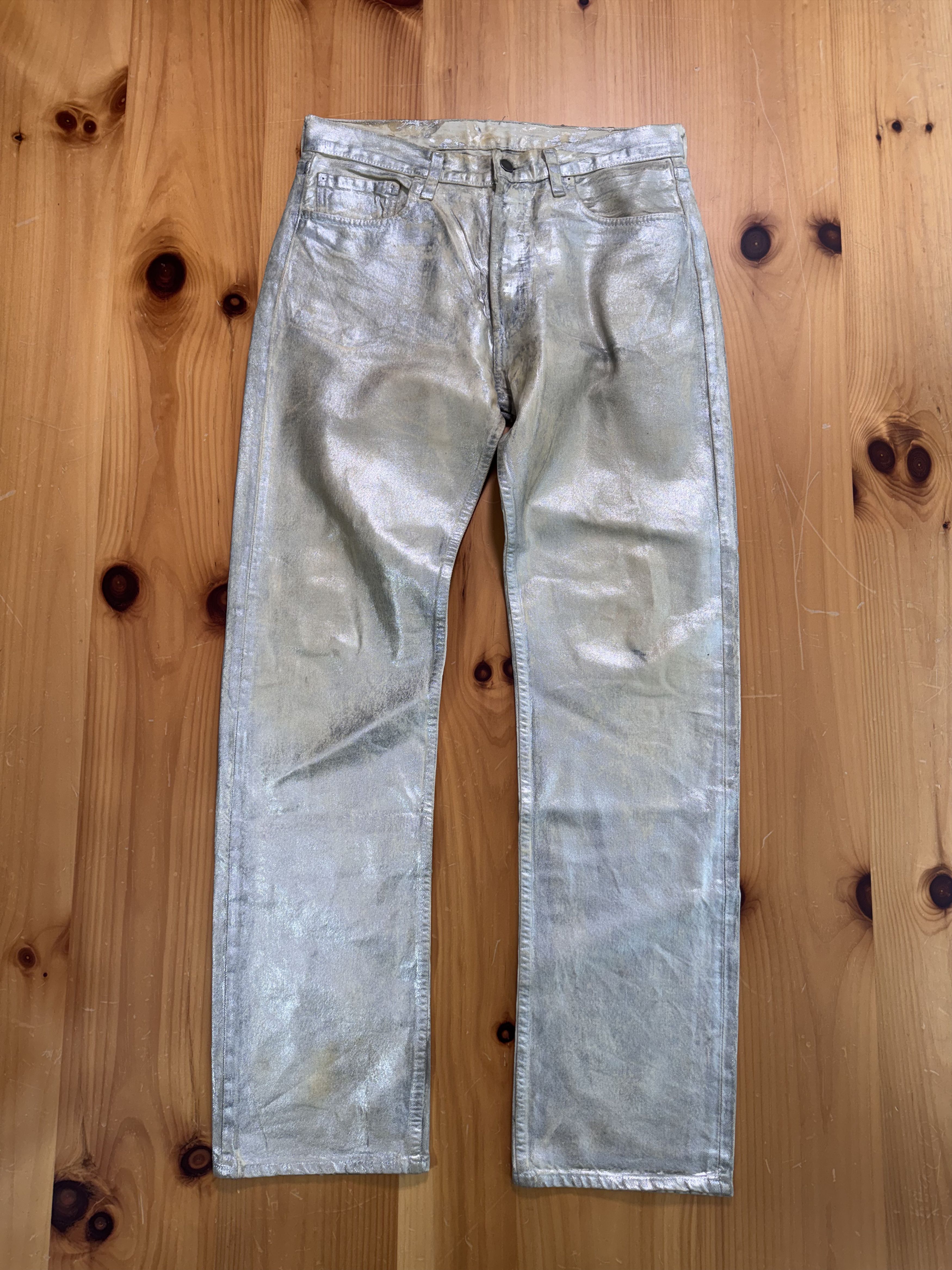 Maison Margiela Margiela ARTISANAL RARE ‘99 Silver Painted Jeans White 1999 Size US 32 / EU 48 - 1 Thumbnail