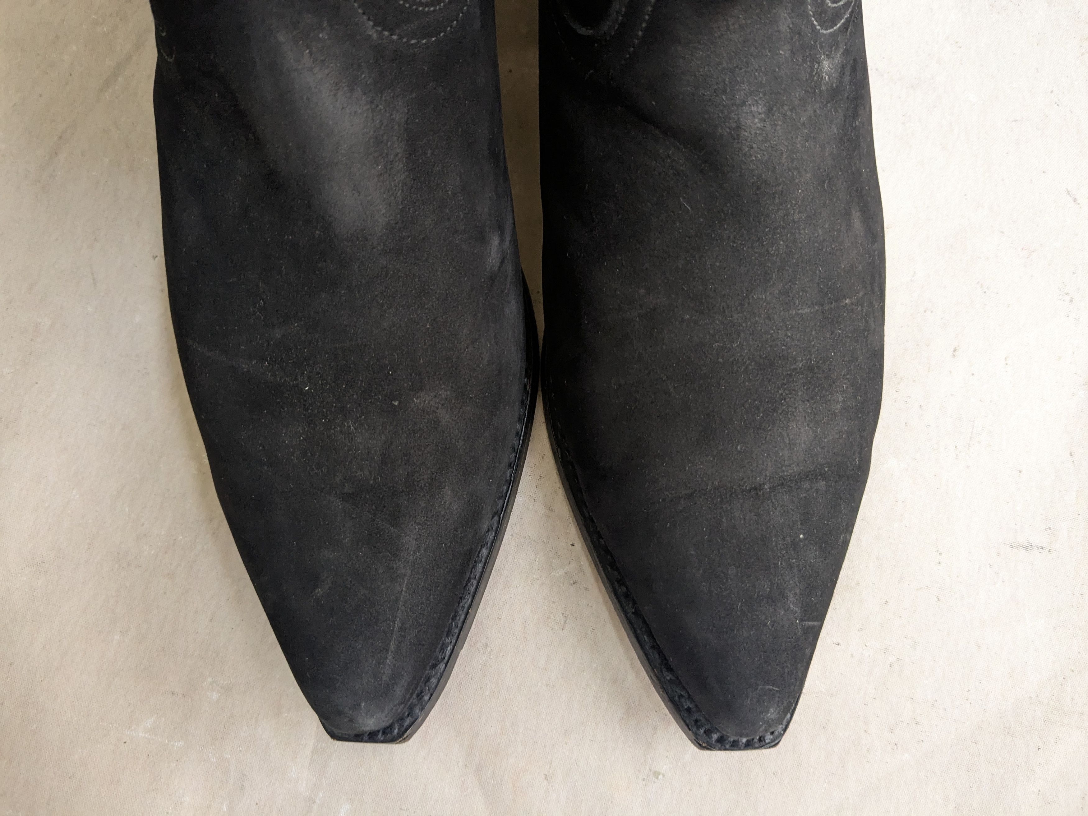 Genuine Leather El Canelo Cowboy Boots Black Suede 10 Leather Botas Size US 10 / EU 43 - 6 Thumbnail