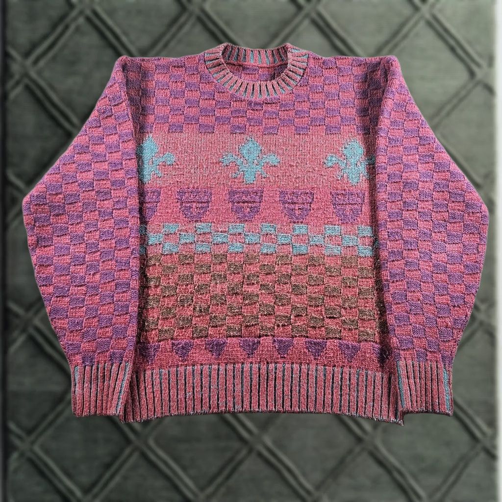 Vintage VINTAGE Geometric Sweater Mens XL Purple Teal Wool Blend Fleur De Lis 80s Sweater Crew Neck Knit Check Pullover Mens Pand Size US XL / EU 56 / 4 - 1 Thumbnail