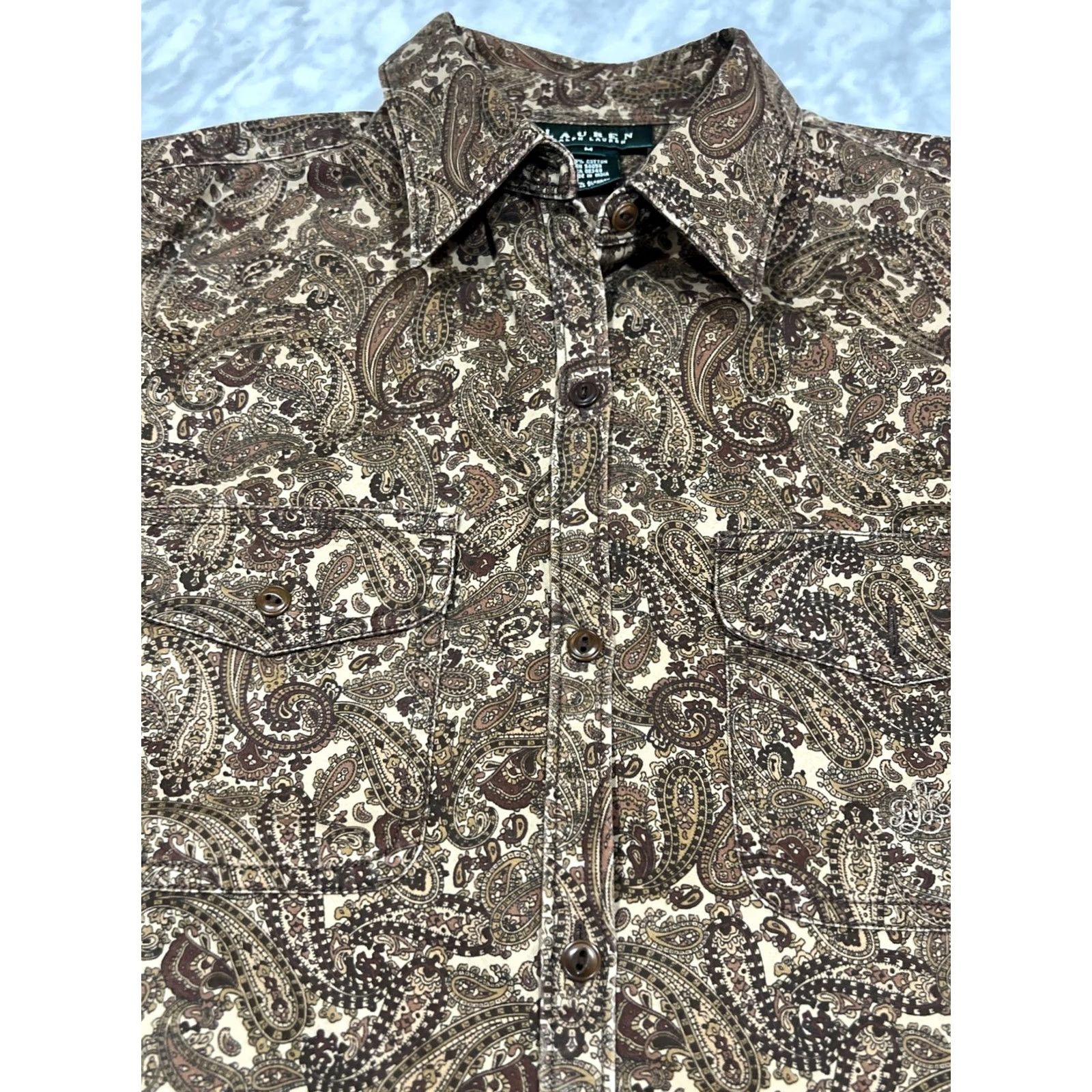 Ralph Lauren VINTAGE Ralph Lauren Shirt Women's M Button-Down Floral Paisley Brown Pockets Casual Shirt Size M / US 6-8 / IT 42-44 - 2 Thumbnail