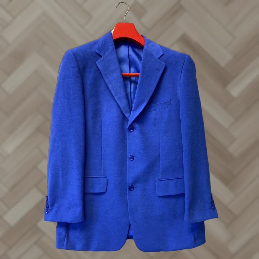 Vintage Cordovan & Grey 3 Button Polyester Blend Jacket Coat Sport Coat Regular Fit Velvet Solid Pattern Men 40 Royal Blue /149-11 40 R Blue Size US XXS / EU 40 - 1 Thumbnail