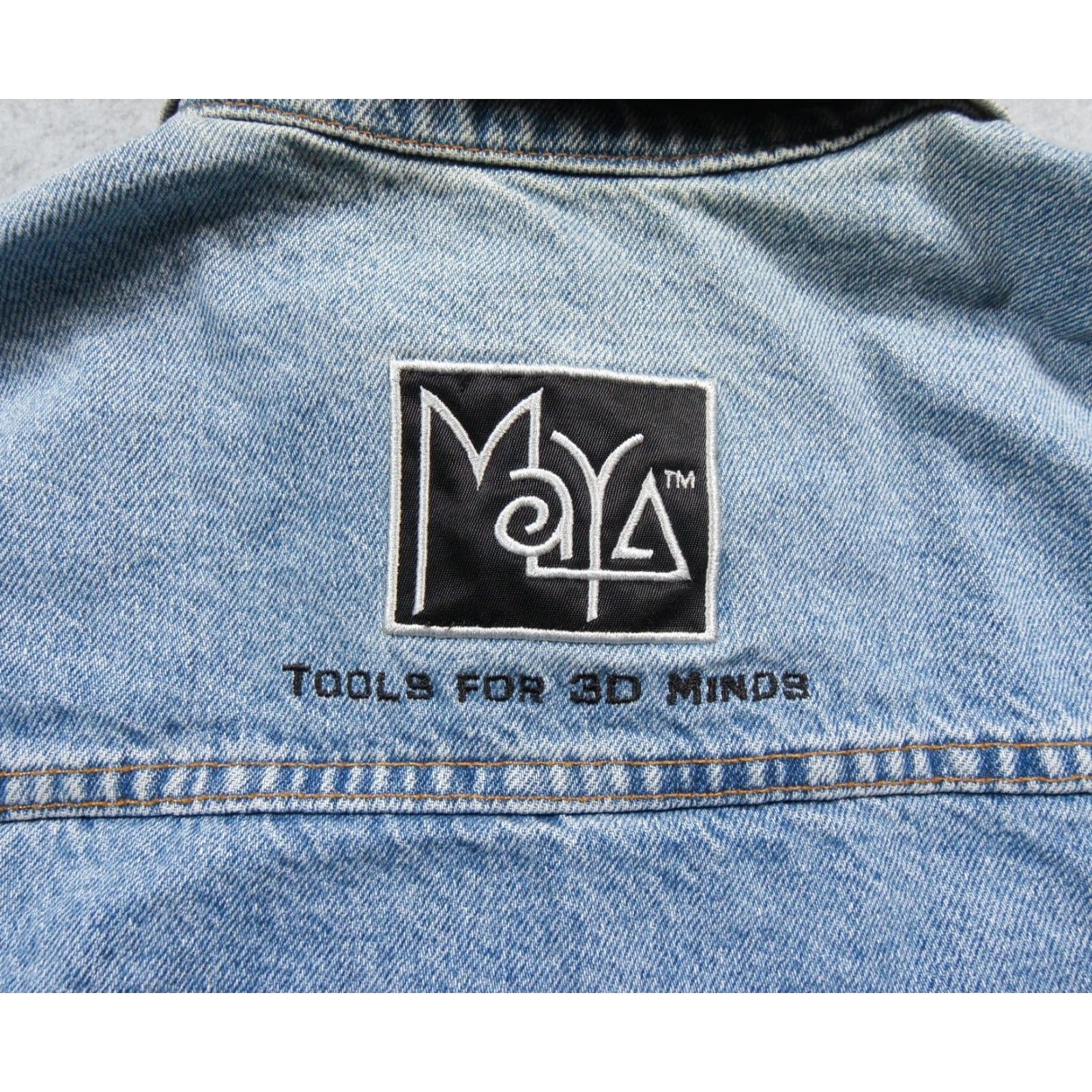 Denime VINTAGEAlias Wavefront Jacket Mens Large Blue Denim Jean Trucker Software Tech Shirt Size US 33 - 7 Thumbnail