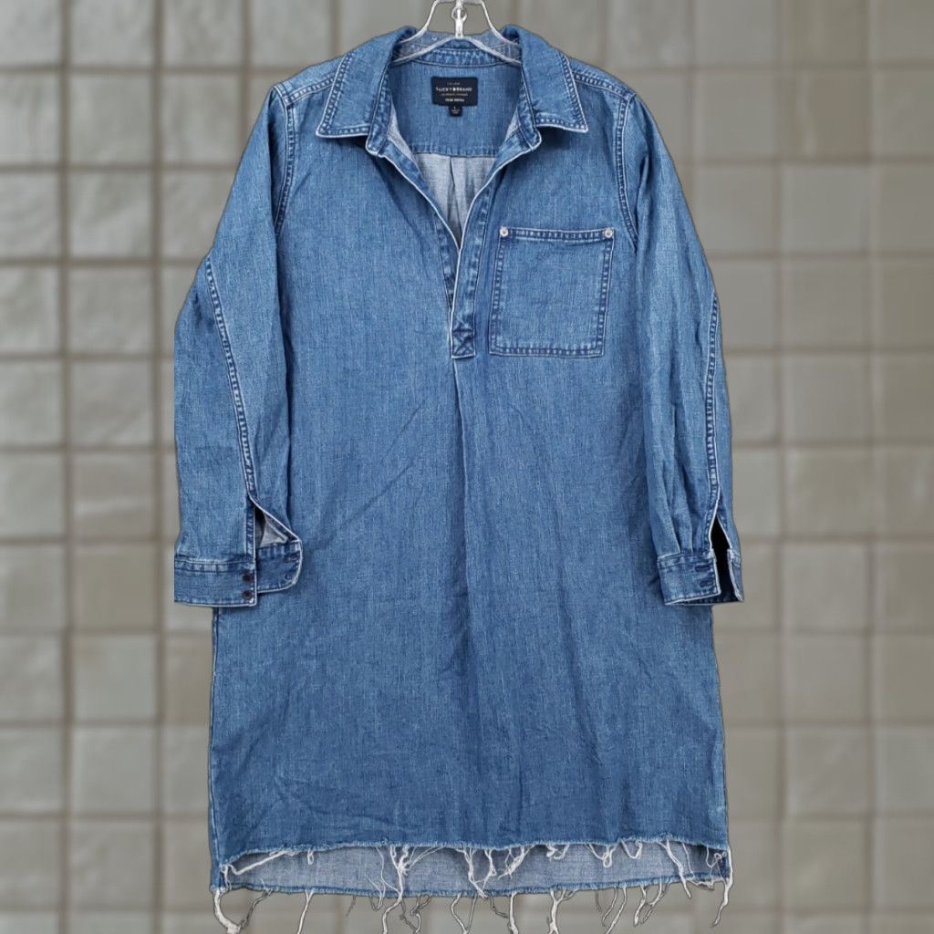 Lucky Brand Vintage Lucky Brand Shirt Dress Women L Blue Denim Long Sleeve  Collared Casual Western