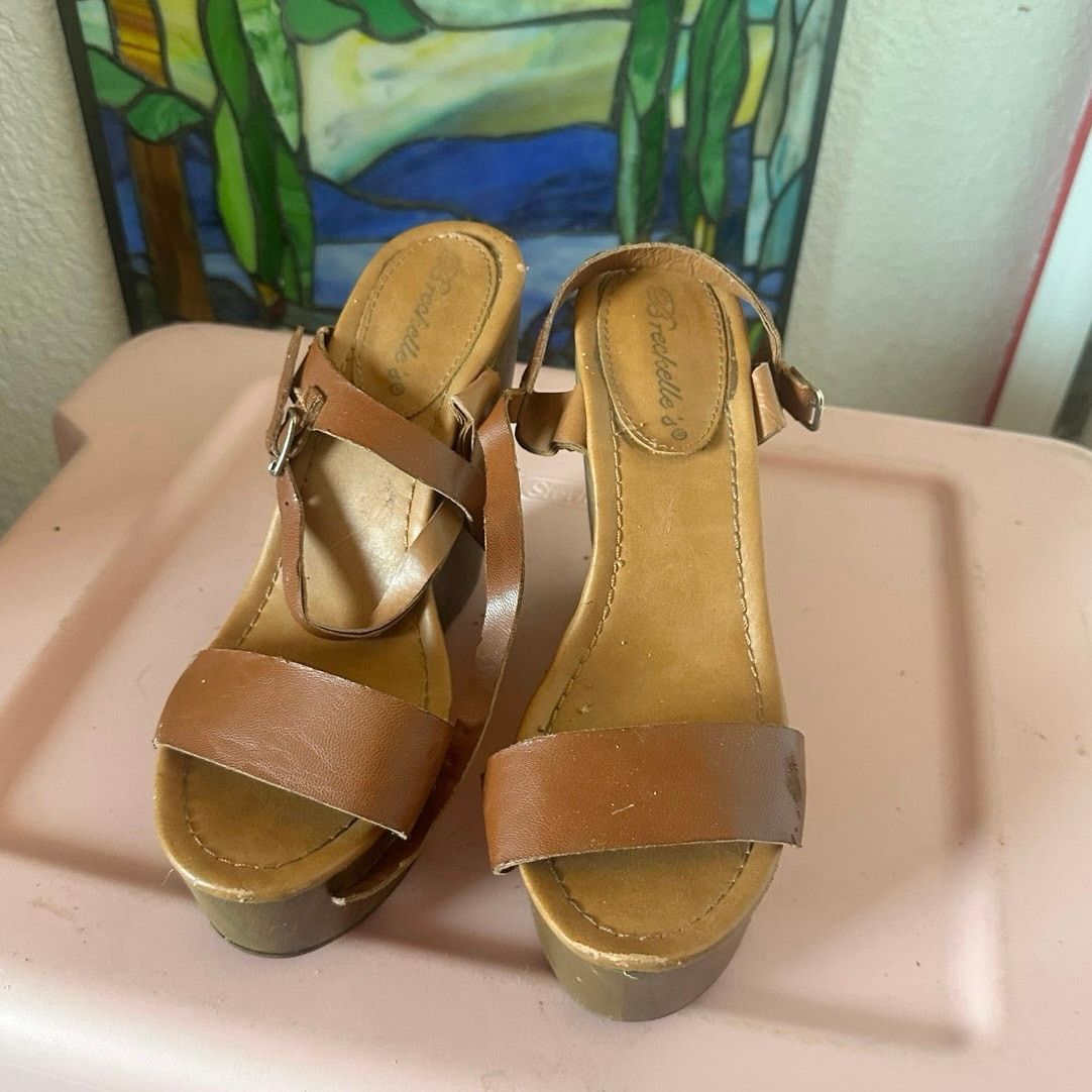 Other breckelles brown platform wedge sandals heels shoes Size US 7 / IT 37 - 2 Thumbnail