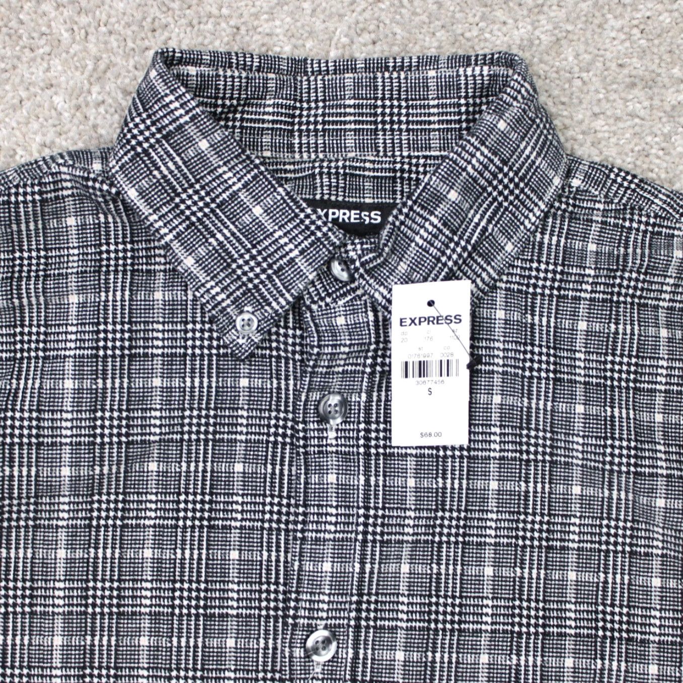 Express Express Shirt Mens Small Black/White Cotton Stretch Long Sleeve Button-Down Shirt Size US S / EU 44-46 / 1 - 6 Thumbnail