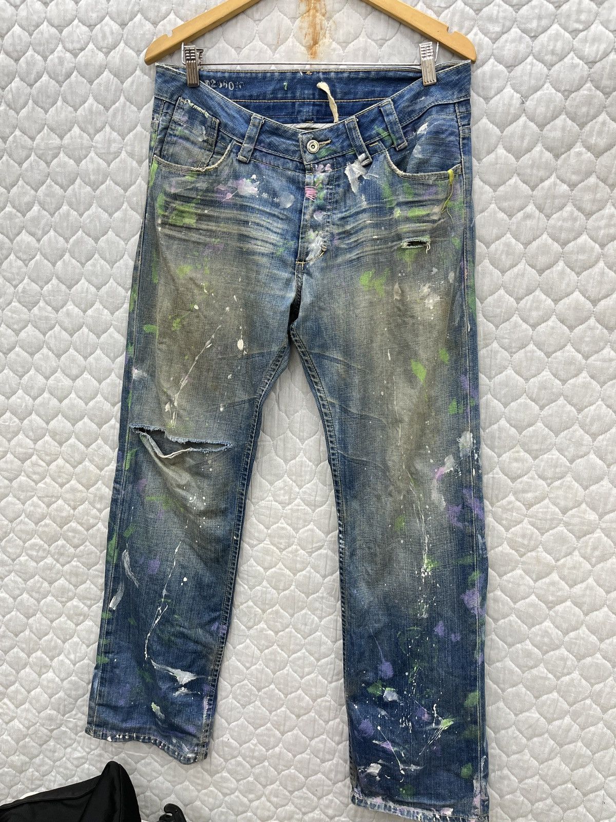 Japanese Brand 🔥🔥🔥ARCHIVE LUXY SPLATTER PAINT DENIM Size US 33 - 3 Thumbnail