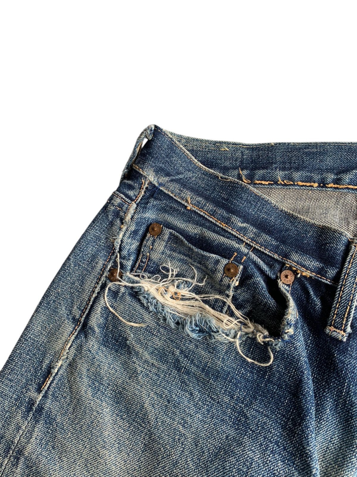 Denime × Japanese Brand VINTAGE DENIME BUTTON FLY SELVEDGE DISTRESSED DENIM JAPANESE Size US 29 - 12 Thumbnail