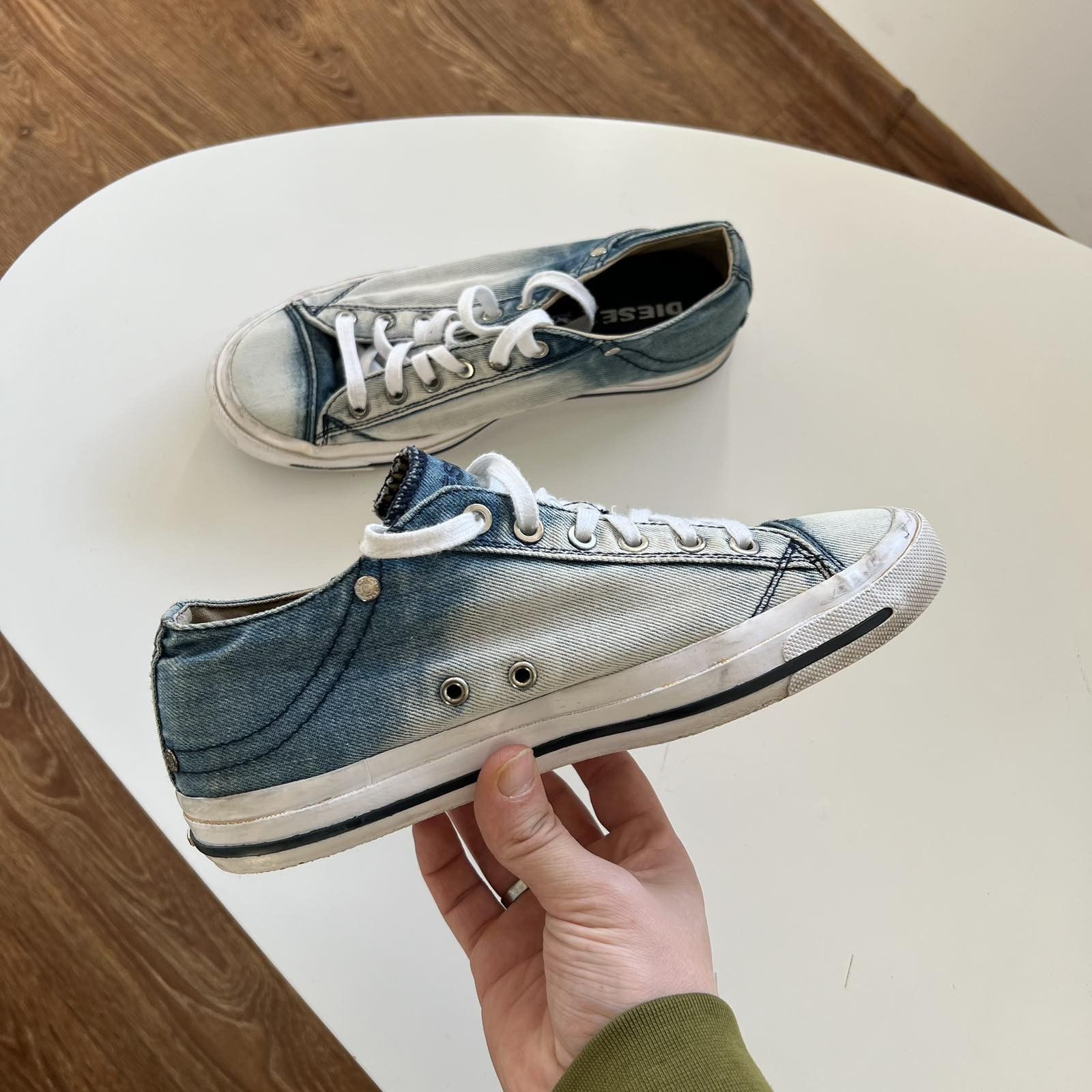 Diesel × Jean DIESEL denim jeans sneakers shoes keds distressed Sz 40 Size US 7 / EU 40 - 2 Thumbnail