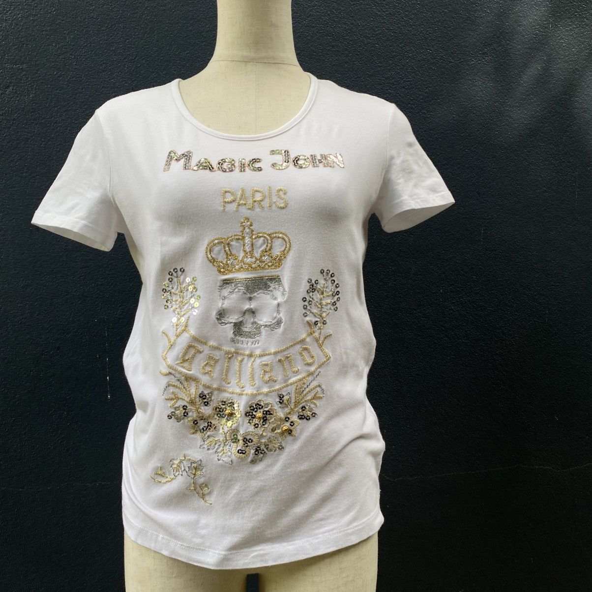 John Galliano John Galliano Y2K White Embellished Galliano Skull Tee Size S / US 4 / IT 40 - 3 Thumbnail