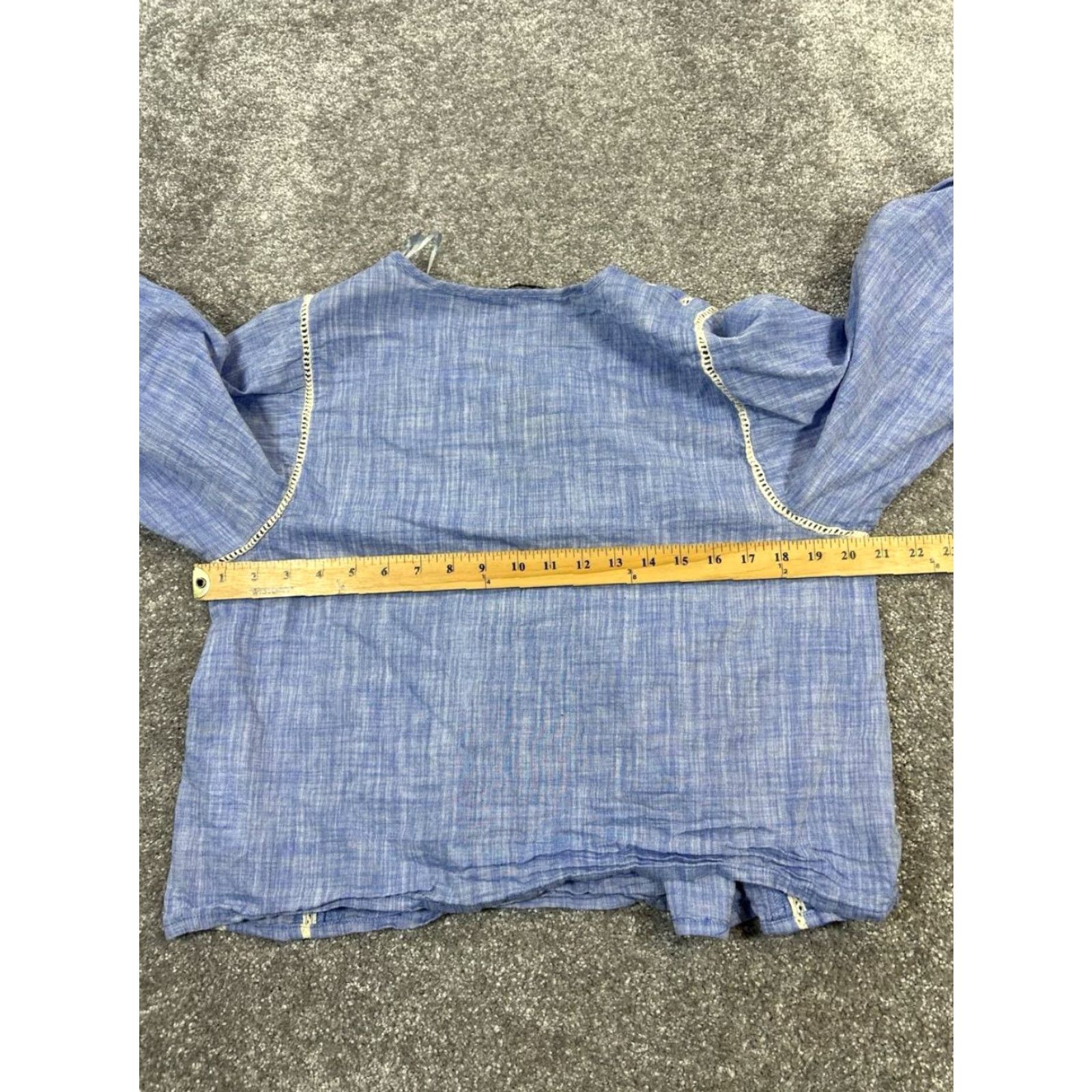 Zara Zara Blouse Women's XS Blue Cotton V-Neck Long Sleeve Casual Shirt Spring Summer Size XS / US 0-2 / IT 36-38 - 6 Thumbnail