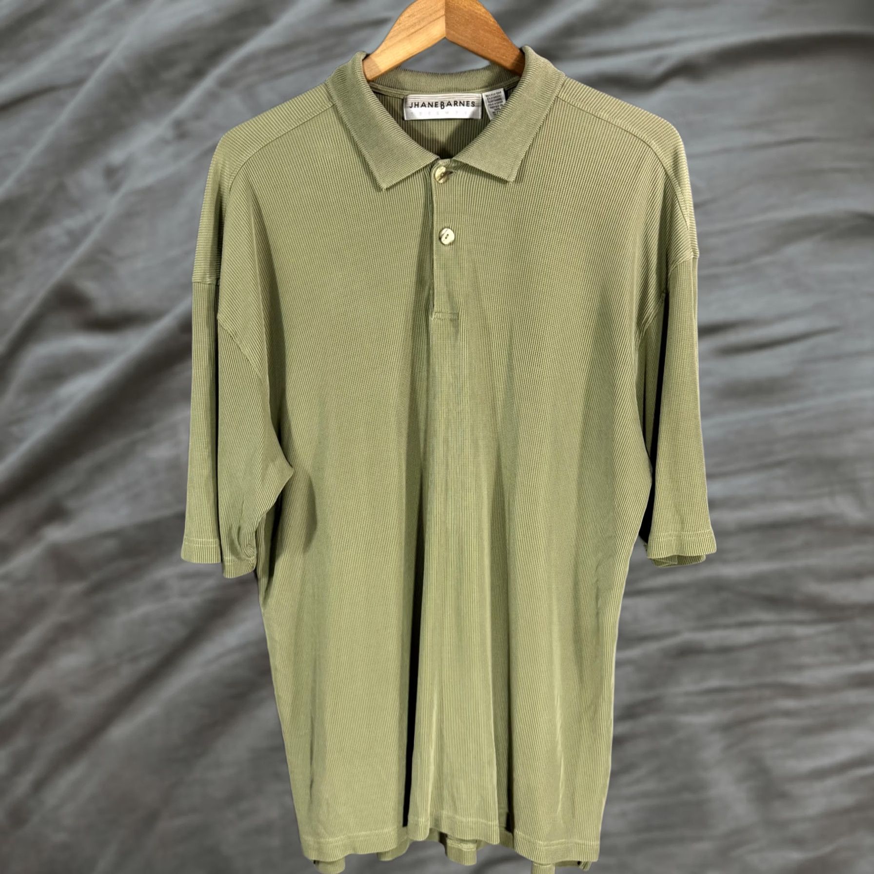 Vintage Jhane Barnes Polo Shirt Mens Large Green Silk Blend Textured Ribbed Golf Casual Size US L / EU 52-54 / 3 - 1 Thumbnail