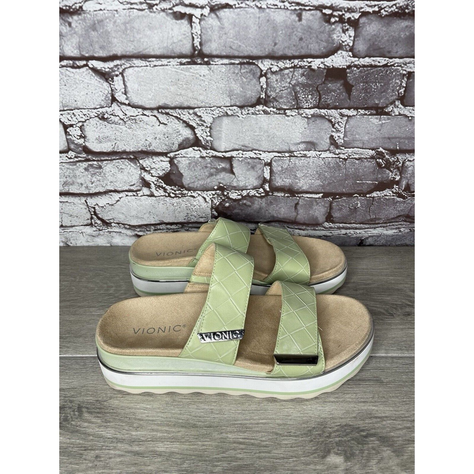 Other Vionic Brandie Mint Green Double Strap Slide Vegan Sandals W Size US 8 / IT 38 - 9 Thumbnail