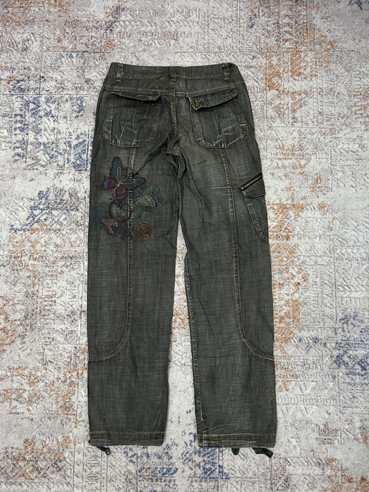 Hysteric Glamour × Japanese Brand Cargo MultiPocket Emboidered Butterfly Pants Size US 29 - 2 Thumbnail