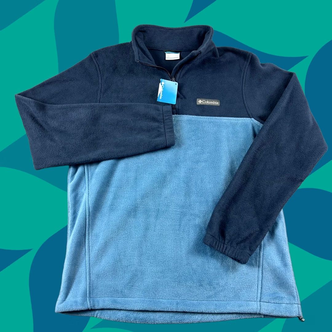 Columbia Fleece Pullover Mens M Blue Colorblock Steens Mountain Half Zip Am1528, Men's